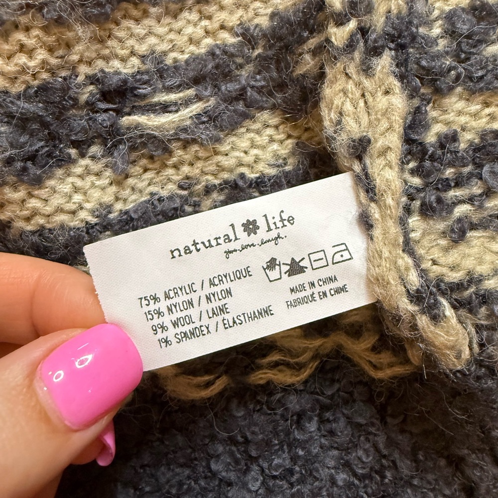 Natural Life Calla Jacquard Cardigan Sweater Small Oversized Relaxed - Picture 9 of 11